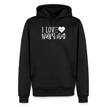 J’adore les infirmières - Sweat à capuche Premium bio Homme - noir - Devant - Nico (187cm)