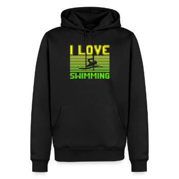 J’adore la natation - Sweat à capuche Premium bio Homme - noir - Devant - Nico (187cm)