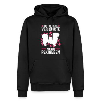 Verrückte mit Pekinese Peking-Palasthund - Männer Premium Bio Hoodie - Schwarz - Vorne - Nico (187cm)