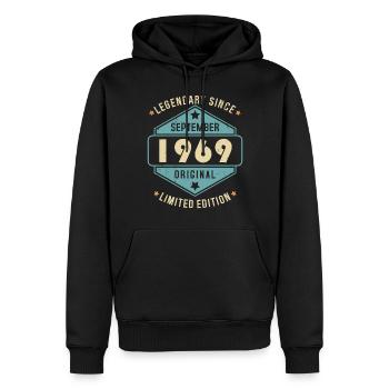 Septembre 1969 Vintage Retro Anniversaire - Sweat à capuche Premium bio Homme - noir - Devant - Nico (187cm)
