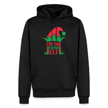 Ich bin der festliche Elf Ugly Christmas Sweater - Männer Premium Bio Hoodie - Schwarz - Vorne - Nico (187cm)