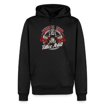 Soutenez votre tatoueur local tatoueur - Sweat à capuche Premium bio Homme - noir - Devant - Nico (187cm)