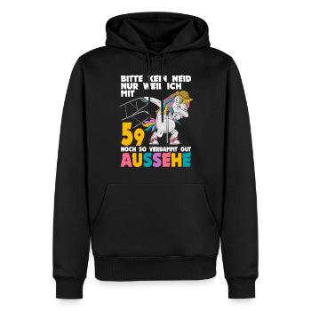 Bitte kein Neid weil mit 59 Jahren gut aussehe - Männer Premium Bio Hoodie - Schwarz - Vorne - Nico (187cm)