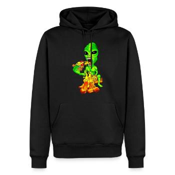Alien mange de la pizza - Sweat à capuche Premium bio Homme - noir - Devant - Nico (187cm)