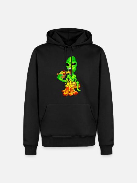 Alien eats pizza - Men’s Premium Organic Hoodie - black