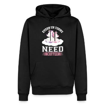 Alle Einhörner brauchen Kaffee Unicorn - Männer Premium Bio Hoodie - Schwarz - Vorne - Nico (187cm)