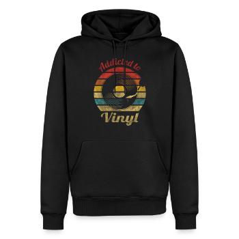 Accro à la musique vintage rétro vinyle - Sweat à capuche Premium bio Homme - noir - Devant - Nico (187cm)