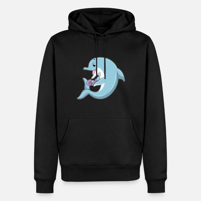 Delfin mit Perle - Männer Premium Bio Hoodie - Schwarz