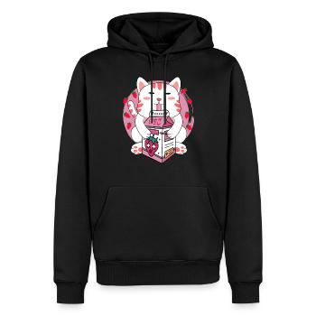 Lait de fraise de chat - Anime Bubble Tea boba cat - Sweat à capuche Premium bio Homme - noir - Devant - Nico (187cm)