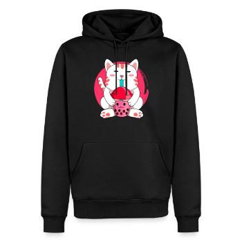 Katze mit boba tee - Anime Bubble Tee boba katze - Männer Premium Bio Hoodie - Schwarz - Vorne - Nico (187cm)