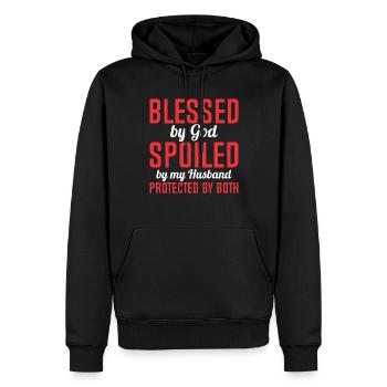 Blessed by God Spoiled by My Husband Protected By - Männer Premium Bio Hoodie - Schwarz - Vorne - Nico (187cm)