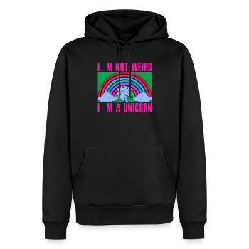 ICH BIN NICHT SELTSAM, ICH BIN EIN EINHORN Unicorn - Männer Premium Bio Hoodie - Schwarz - Vorne - Nico (187cm)