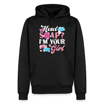 Fabrication de savon Artisanat Besoin de savon? - Sweat à capuche Premium bio Homme - noir - Devant - Nico (187cm)
