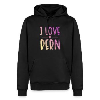 J’aime Berne - Sweat à capuche Premium bio Homme - noir - Devant - Nico (187cm)
