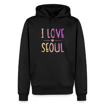 J’aime Séoul - Sweat à capuche Premium bio Homme - noir - Devant - Nico (187cm)
