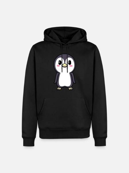 Pinguin Chibi Kawaii Emoticon - Männer Premium Bio Hoodie - Schwarz