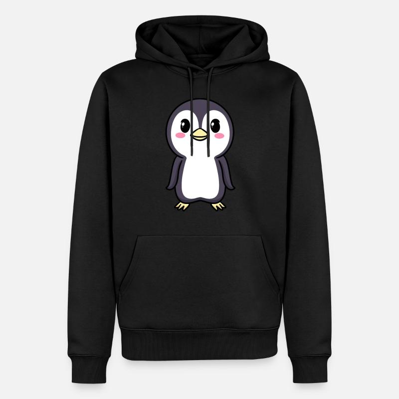 Pinguin Chibi Kawaii Emoticon - Männer Premium Bio Hoodie - Schwarz