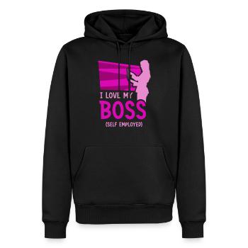 J’aime mon patron indépendant freelance - Sweat à capuche Premium bio Homme - noir - Devant - Nico (187cm)