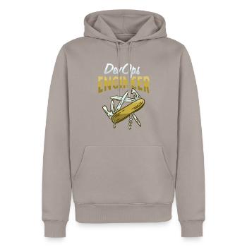 Sys-Admin Developer Devops Engineer - Men’s Premium Organic Hoodie - taupe - Front - Nico (187cm)