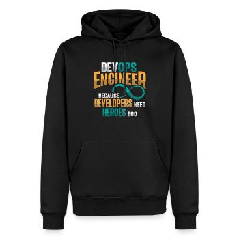 Ingénieur Devops développeur Sys-Admin - Sweat à capuche Premium bio Homme - noir - Devant - Nico (187cm)