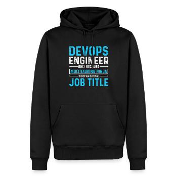 Ingénieur Devops développeur Sys-Admin - Sweat à capuche Premium bio Homme - noir - Devant - Nico (187cm)