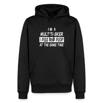 Multitâche pisse et caca - Sweat à capuche Premium bio Homme - noir - Devant - Nico (187cm)
