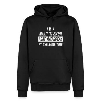 Multitasker eat and speak - Männer Premium Bio Hoodie - Schwarz - Vorne - Nico (187cm)