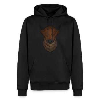 Highland Cattle Kuh mit Kuhmotiv - Männer Premium Bio Hoodie - Schwarz - Vorne - Nico (187cm)