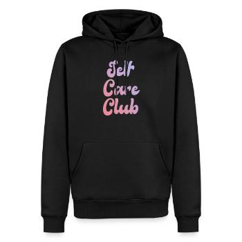 Self Care Club Selbstliebe Qualitytime Achtsamkeit - Männer Premium Bio Hoodie - Schwarz - Vorne - Nico (187cm)