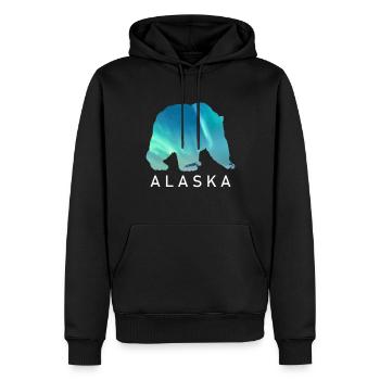 Alaska Geschenk USA Natur Bär Denali Grizzly Wald - Männer Premium Bio Hoodie - Schwarz - Vorne - Nico (187cm)