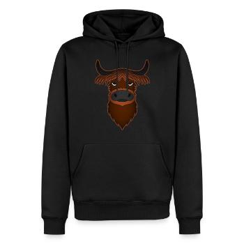 Highland Cattle Kuh mit Kuhmotiv - Männer Premium Bio Hoodie - Schwarz - Vorne - Nico (187cm)