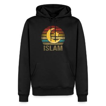 Islam Crestcent Star Religion Rétro Coucher de Soleil - Sweat à capuche Premium bio Homme - noir - Devant - Nico (187cm)