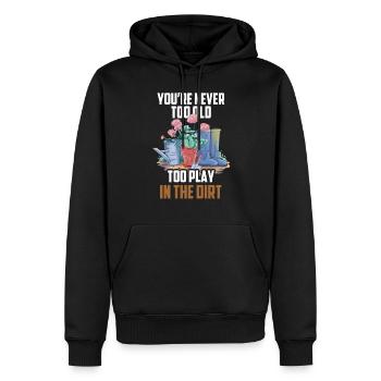 Tu n’es jamais trop vieux pour jouer dans la terre grand-mère - Sweat à capuche Premium bio Homme - noir - Devant - Nico (187cm)
