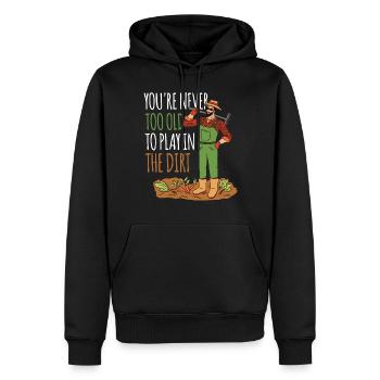 Tu n’es jamais trop vieux pour jouer dans la terre grand-père - Sweat à capuche Premium bio Homme - noir - Devant - Nico (187cm)