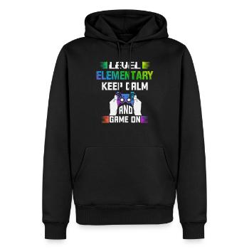 Level ELEMENTARY keep calm and game on - Men’s Premium Organic Hoodie - black - Front - Nico (187cm)