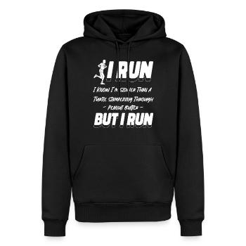 Running Runner Semi-Marathon I Run - Sweat à capuche Premium bio Homme - noir - Devant - Nico (187cm)