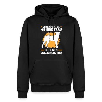 Unterschätze nie eine Frau mit Dogo Argentino - Männer Premium Bio Hoodie - Schwarz - Vorne - Nico (187cm)