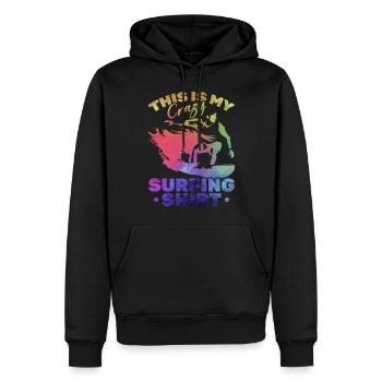 Surfeur d’eau C’est mon crazy surf shirt - Sweat à capuche Premium bio Homme - noir - Devant - Nico (187cm)