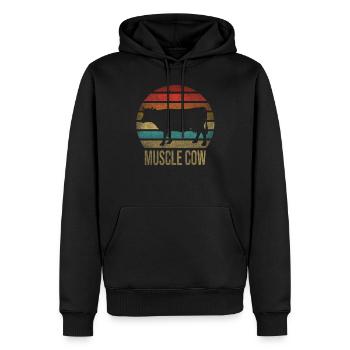 Muscle Cow Animal Retro Sunset - Männer Premium Bio Hoodie - Schwarz - Vorne - Nico (187cm)