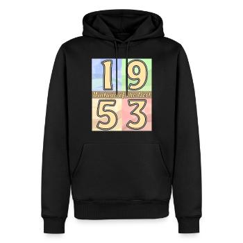 ANNÉE D’ANNIVERSAIRE 1953 - Sweat à capuche Premium bio Homme - noir - Devant - Nico (187cm)