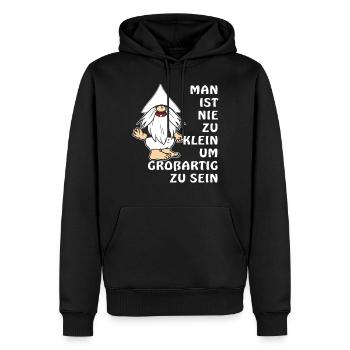 MAN IST NIE ZU KLEIN UM GROßARTIG ZU SEIN - Männer Premium Bio Hoodie - Schwarz - Vorne - Nico (187cm)