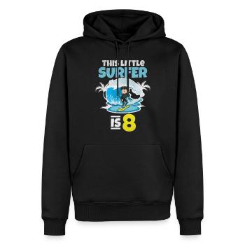 Surfen: Dieser kleine Surfer ist 8 Jahre Surfer - Männer Premium Bio Hoodie - Schwarz - Vorne - Nico (187cm)