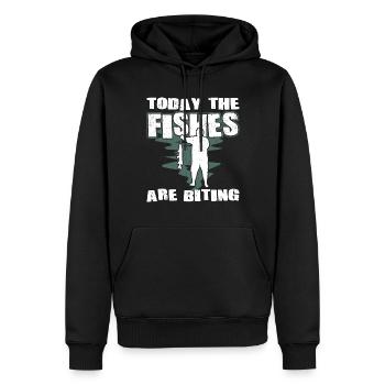 Pêcheur aujourd’hui Les poissons mordent Pêcheurs pêcheurs - Sweat à capuche Premium bio Homme - noir - Devant - Nico (187cm)