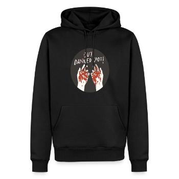 Macbeth Zitat "Aus verdammtem Fleck" Gestaltung - Männer Premium Bio Hoodie - Schwarz - Vorne - Nico (187cm)