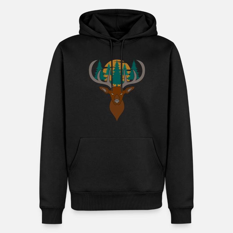 Rothirsch Geweih mit Hirschgeweih - Männer Premium Bio Hoodie - Schwarz