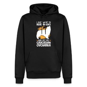 Petting and reading Ovcharka Caucasian dog - Men’s Premium Organic Hoodie - black - Front - Nico (187cm)
