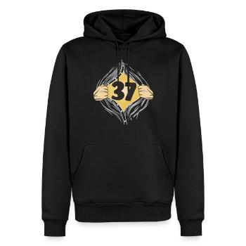 37 HEMD AUFZIEHEN - Männer Premium Bio Hoodie - Schwarz - Vorne - Nico (187cm)