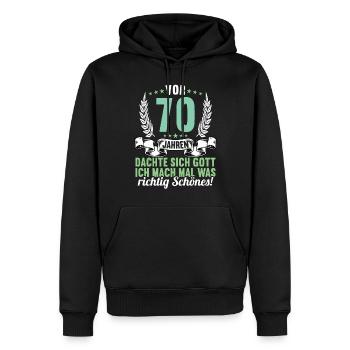 Vor 70 Jahren dachte Gott Schönes 70 Geburtstag - Männer Premium Bio Hoodie - Schwarz - Vorne - Nico (187cm)