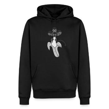 Lustiges Design mit einem Affen und einer Banane - Männer Premium Bio Hoodie - Schwarz - Vorne - Nico (187cm)