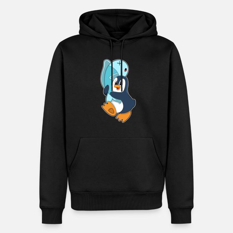 Pingouin avec du poisson - Sweat à capuche Premium bio Homme - noir